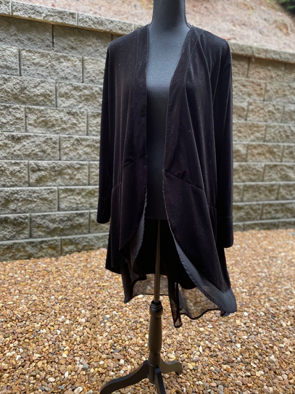 Vivimos Longline Velvet Duster Size XL Black Multi Fabric Boho Witchy Whimsigoth - Picture 13 of 14